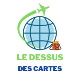 logo dessusdescartes-ddc.com avec un sac à dos au pied de la mappemonde et un avion vert qui survole celle ci